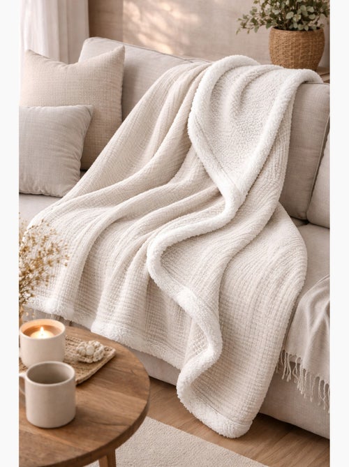 Plaid bimateriale garza di cotone e pile 130x170 cm - Kiabi Plaid bimateriale garza di cotone e pile 130x170 cm - Kiabi