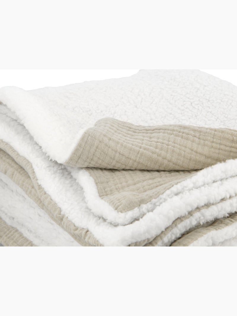 Plaid bimateriale garza di cotone e pile 130x170 cm Beige - Kiabi