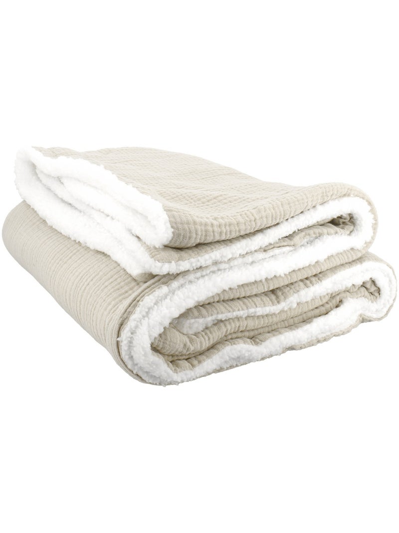 Plaid bimateriale garza di cotone e pile 130x170 cm Beige - Kiabi
