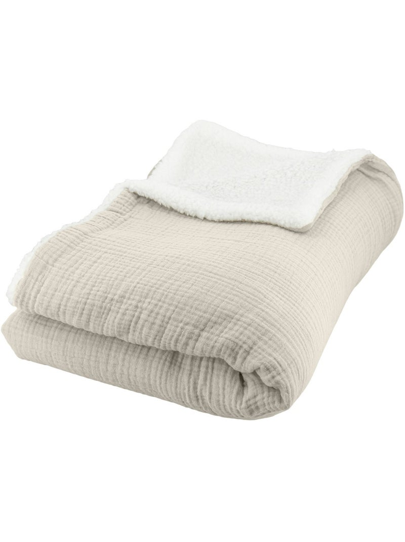 Plaid bimateriale garza di cotone e pile 130x170 cm Beige - Kiabi