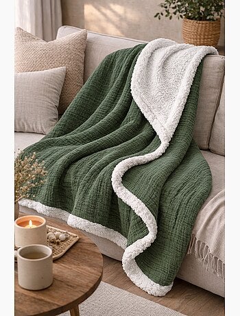 Plaid bimateriale garza di cotone e pile 130x170 cm