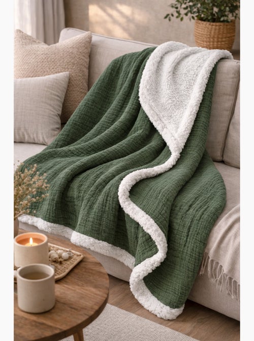 Plaid bimateriale garza di cotone e pile 130x170 cm - Kiabi Plaid bimateriale garza di cotone e pile 130x170 cm - Kiabi