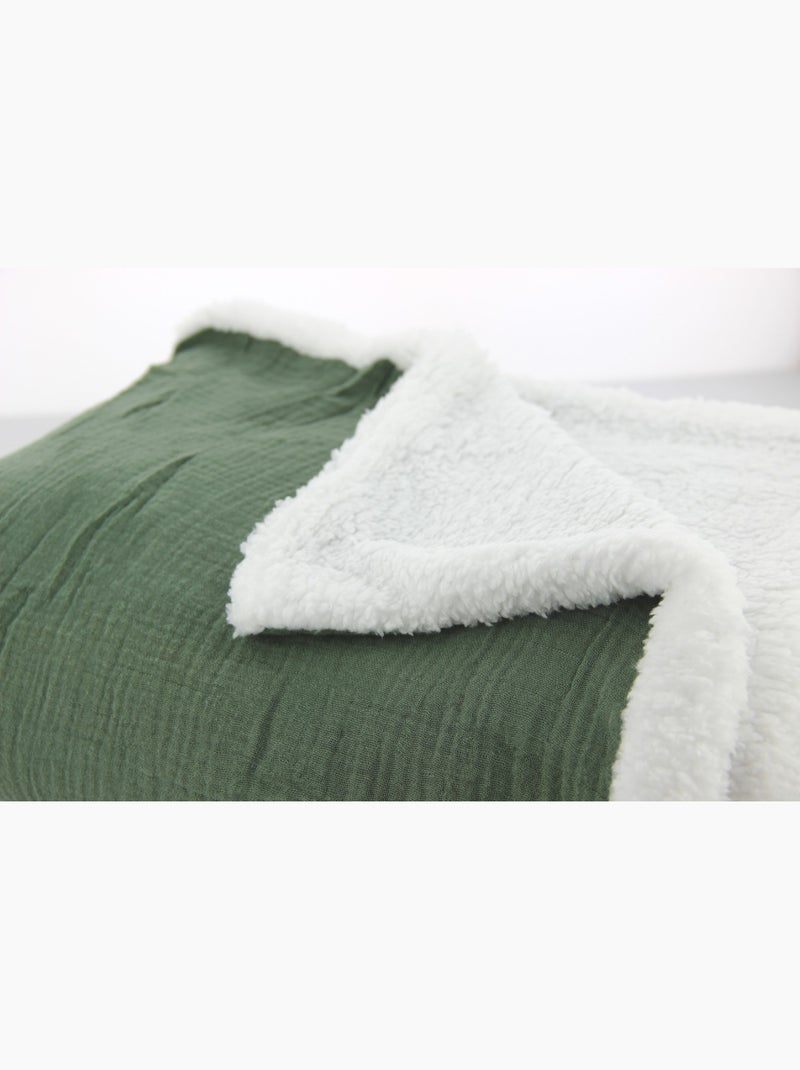 Plaid bimateriale garza di cotone e pile 130x170 cm Cachi - Kiabi