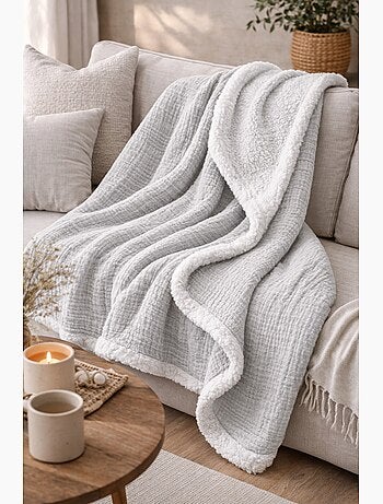 Plaid bimateriale garza di cotone e pile 130x170 cm