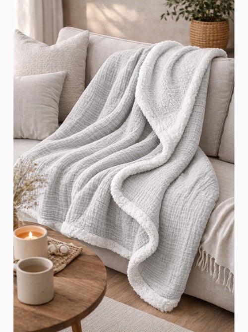 Plaid bimateriale garza di cotone e pile 130x170 cm - Kiabi