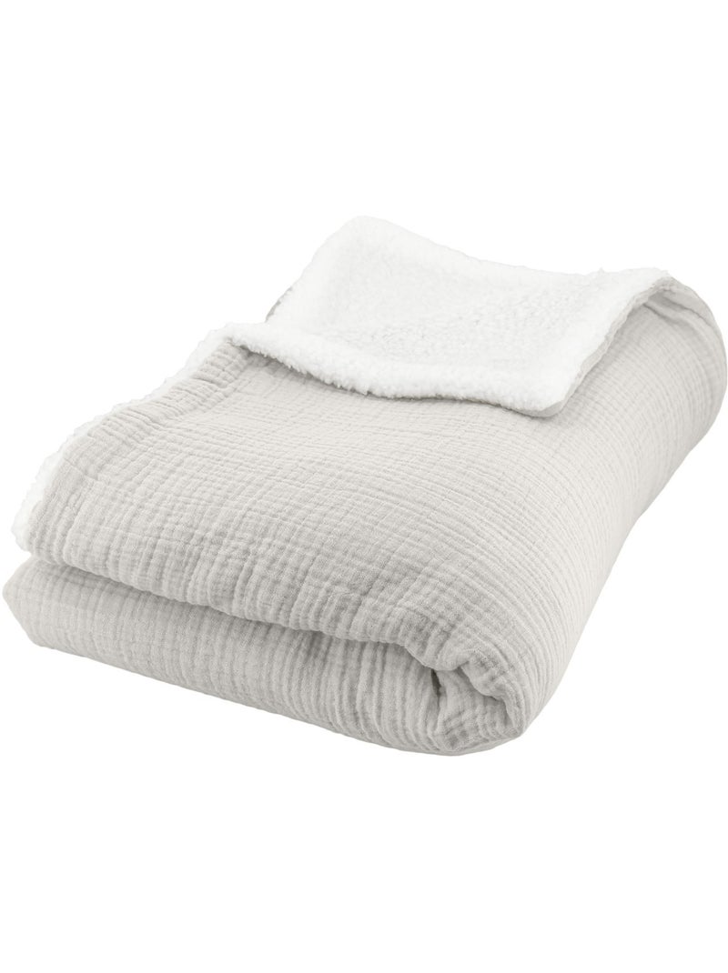 Plaid bimateriale garza di cotone e pile 130x170 cm Grigio - Kiabi