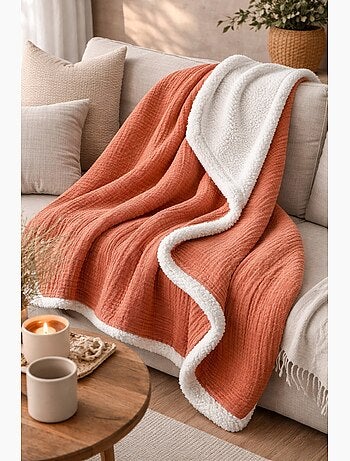 Plaid bimateriale garza di cotone e pile 130x170 cm