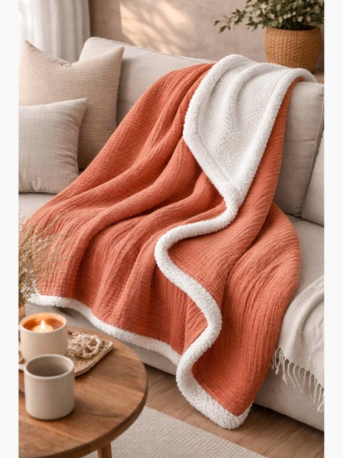 Plaid bimateriale garza di cotone e pile 130x170 cm - Kiabi Plaid bimateriale garza di cotone e pile 130x170 cm - Kiabi