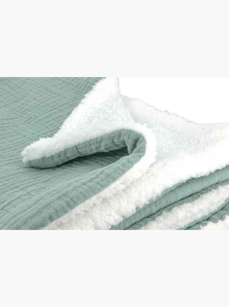 Plaid bimateriale garza di cotone e pile 130x170 cm Verde chiaro - Kiabi