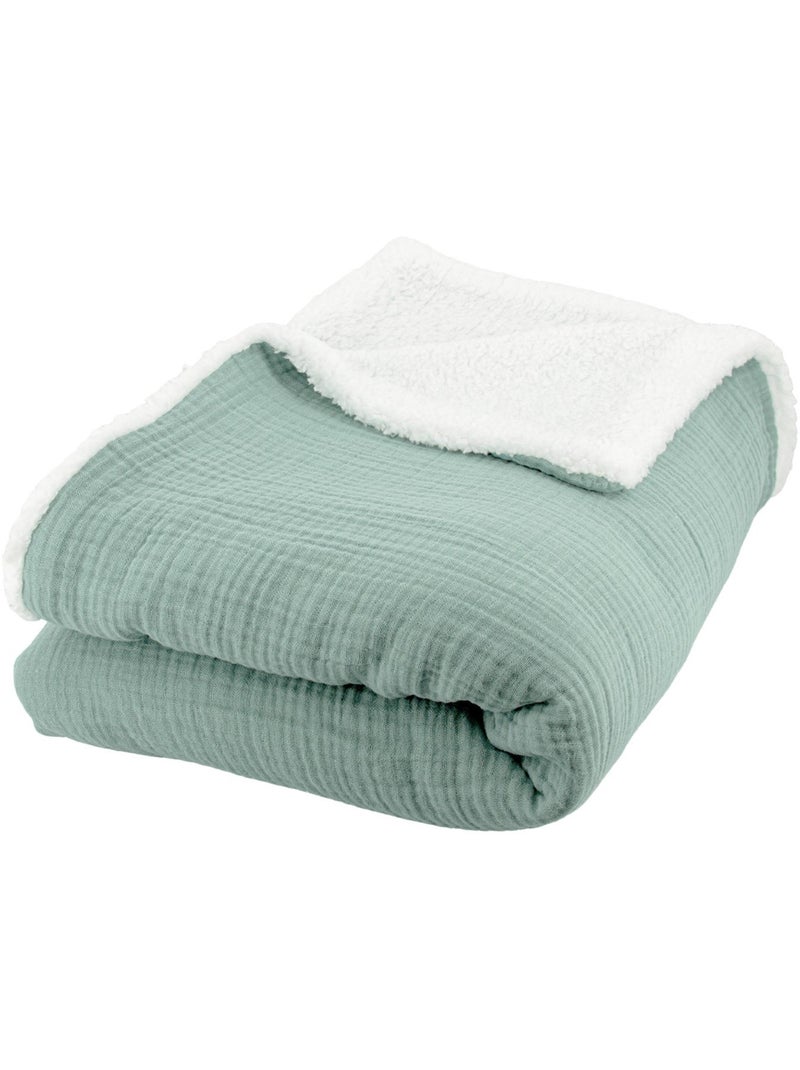 Plaid bimateriale garza di cotone e pile 130x170 cm Verde chiaro - Kiabi