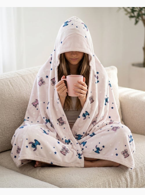 Plaid con cappuccio flanella disney stitch & angel 120x150cm – stelle rosa pallido – 100% poliestere - Kiabi Plaid con cappuccio flanella disney stitch & angel 120x150cm – stelle rosa pallido – 100% poliestere - Kiabi
