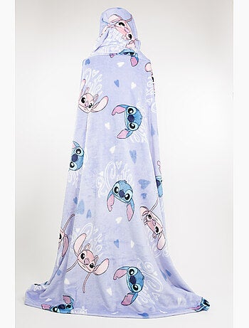 Plaid con Cappuccio Flanella Disney Stitch & Angel 2 Cute 120x150cm – All-Over Blu – 100% Poliestere