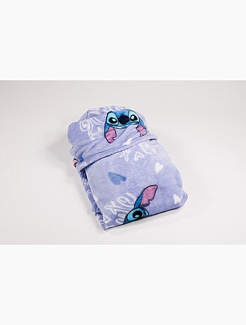 Plaid con Cappuccio Flanella Disney Stitch & Angel 2 Cute 120x150cm – All-Over Blu – 100% Poliestere