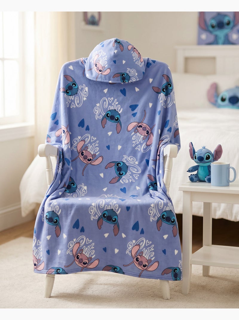 Plaid con Cappuccio Flanella Disney Stitch & Angel 2 Cute 120x150cm – All-Over Blu – 100% Poliestere Nero Malva - Kiabi