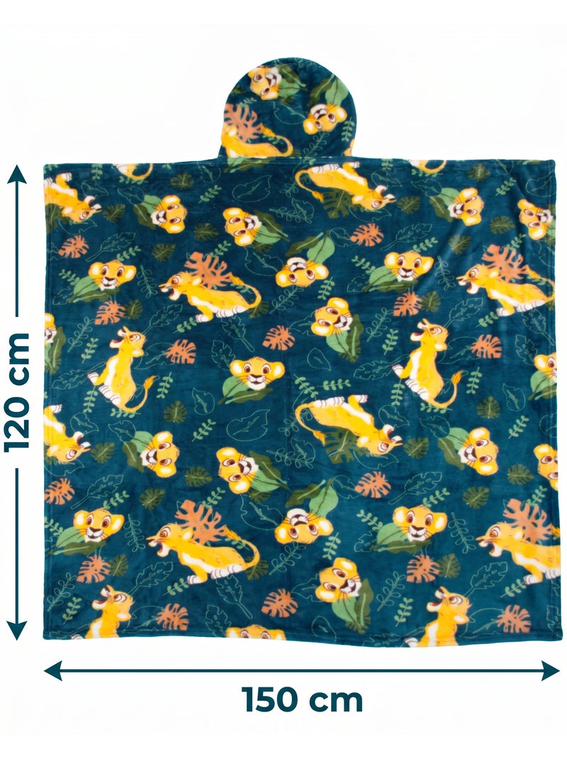 Plaid con Cappuccio Flanella Il Re Leone Simba 120x150cm – Morbido e Caldo – Licenza Ufficiale Disne Nero Blu - Kiabi