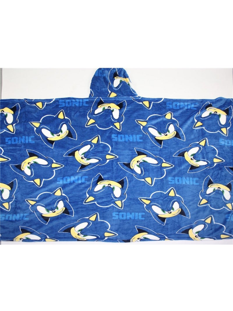 Plaid con Cappuccio Flanella Sonic the Hedgehog 120x150cm – Morbido e Caldo – Licenza Ufficiale SEGA Nero Blu - Kiabi