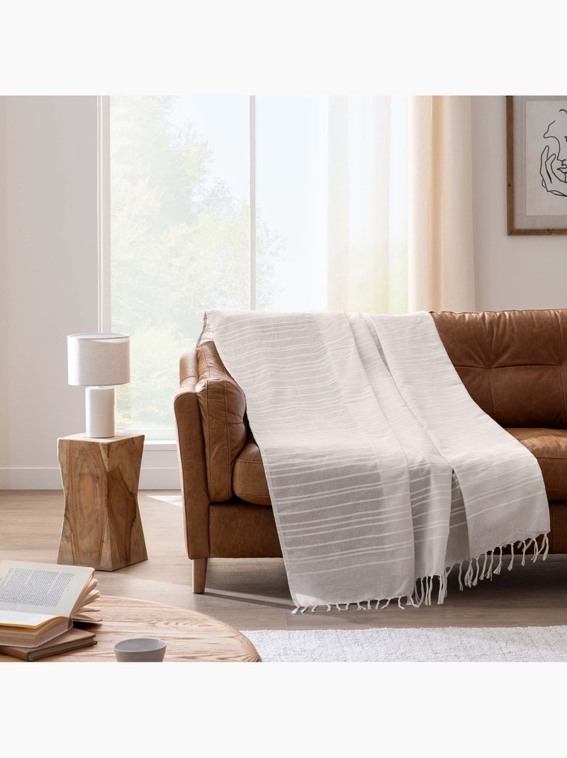 Plaid di cotone con grandi frange Beige conchiglia - Kiabi