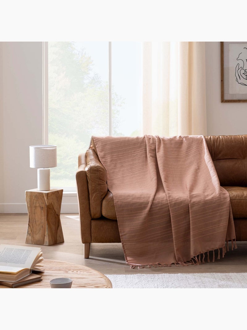 Plaid di cotone con grandi frange Rosa - Kiabi
