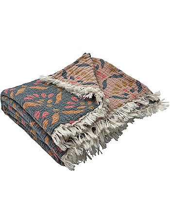 Plaid in garza di cotone lavato con motivo vegetale