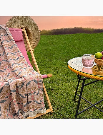 Plaid in garza di cotone lavato con motivo vegetale