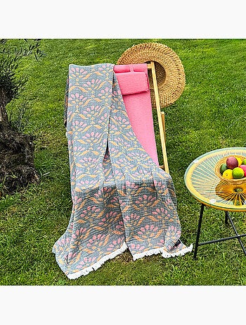 Plaid in garza di cotone lavato con motivo vegetale