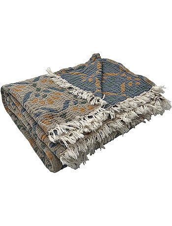 Plaid in garza di cotone lavato con motivo vegetale
