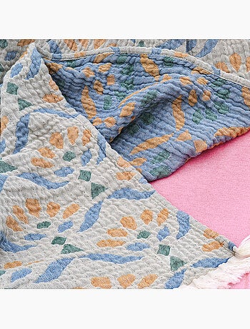 Plaid in garza di cotone lavato con motivo vegetale