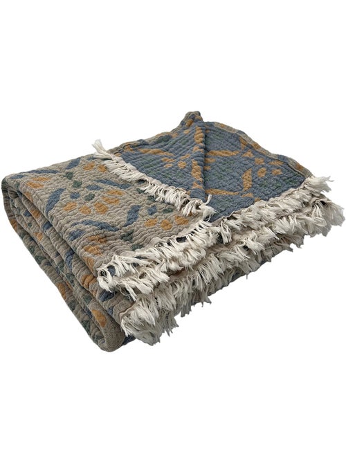 Plaid in garza di cotone lavato con motivo vegetale - Kiabi Plaid in garza di cotone lavato con motivo vegetale - Kiabi
