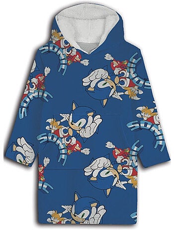 Plaid in Pile per Bambini Sonic con Maniche e Cappuccio Taglia Unica 7-14 anni, WONDER