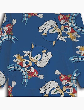 Plaid in Pile per Bambini Sonic con Maniche e Cappuccio Taglia Unica 7-14 anni, WONDER