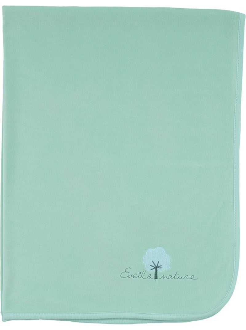 Plaid in velluto 75x100 cm cotone bio Verde menta - Kiabi