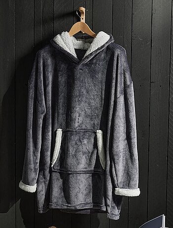 Plaid poncho in pile