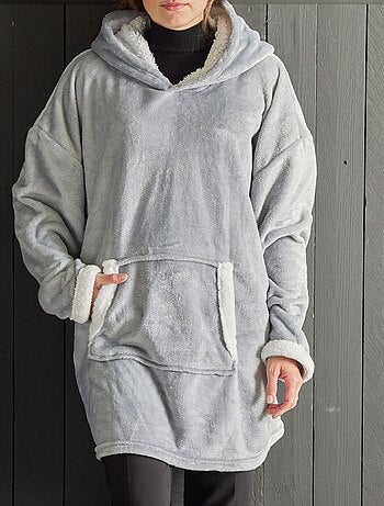 Plaid poncho in pile