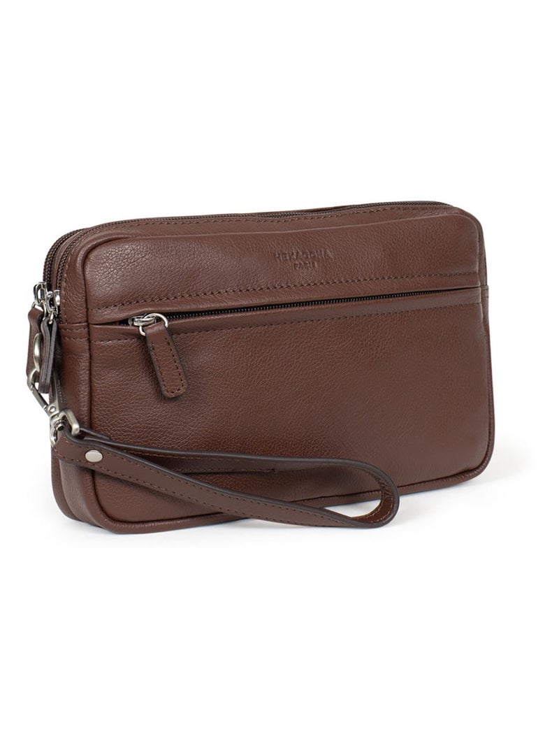 Pochette con tracolla - pelle confort hexagona Marrone cioccolato - Kiabi