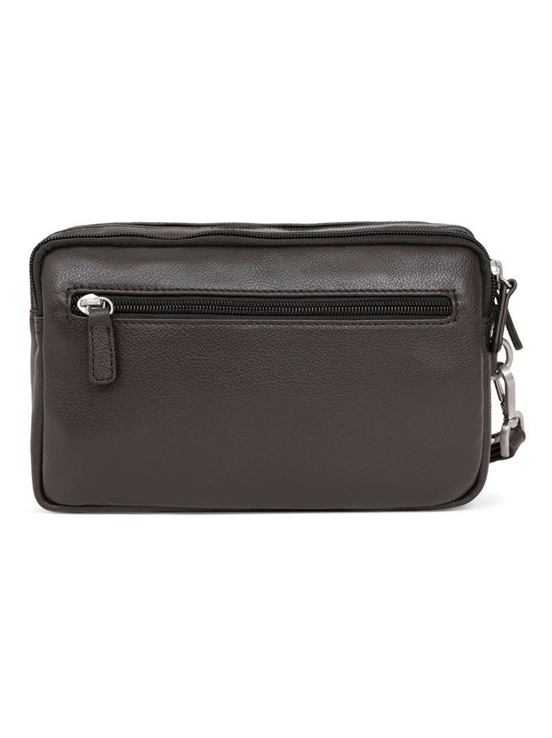 Pochette con tracolla - pelle confort hexagona Marrone scuro - Kiabi