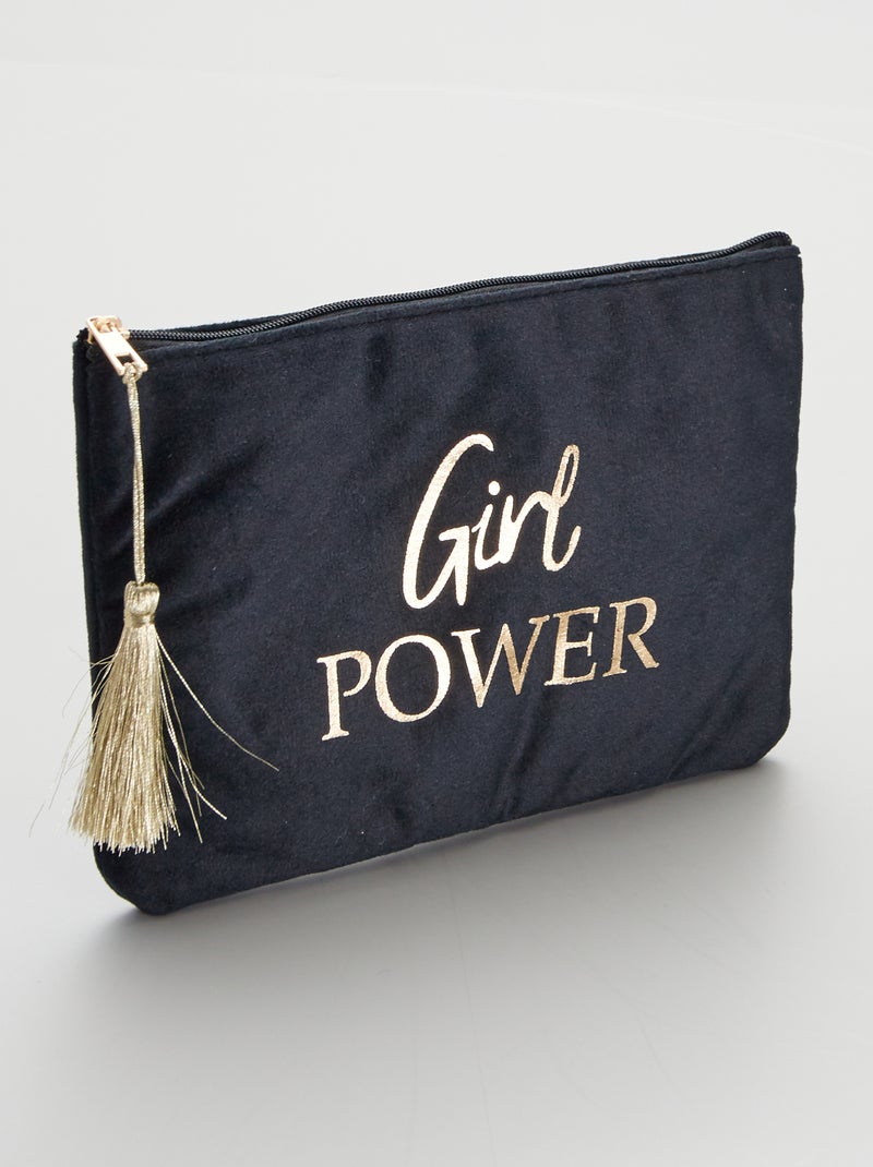 Pochette in velluto 'Girl Power' nero - Kiabi