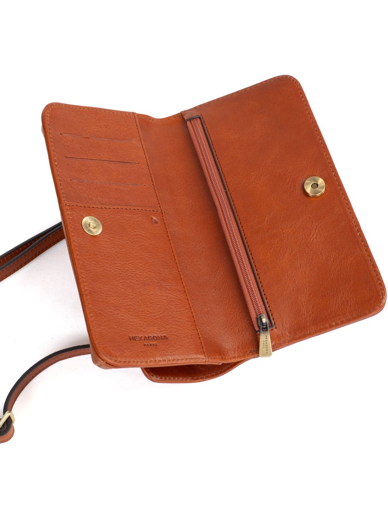 Pochette per telefono con portafoglio - 1 ante - stop rfid - pelle ondine hexagona Cognac - Kiabi