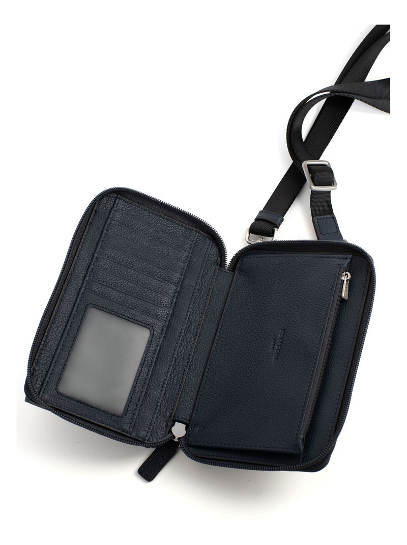 Pochette per telefono con portafoglio - stop rfid - pelle confort hexagona Blu marino - Kiabi