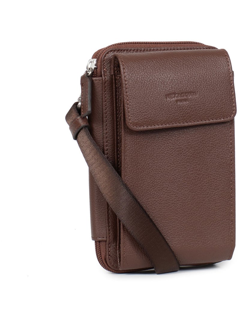 Pochette per telefono con portafoglio - stop rfid - pelle confort hexagona Marrone cioccolato - Kiabi