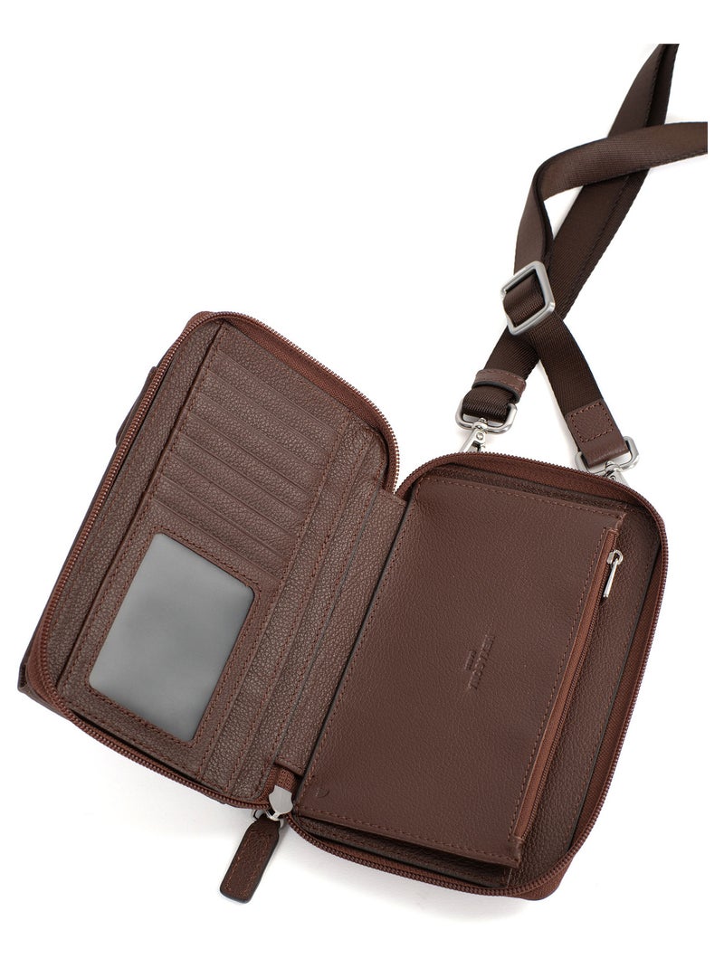 Pochette per telefono con portafoglio - stop rfid - pelle confort hexagona Marrone cioccolato - Kiabi