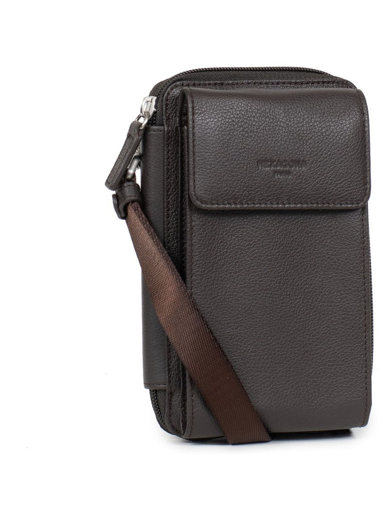 Pochette per telefono con portafoglio - stop rfid - pelle confort hexagona Marrone scuro - Kiabi