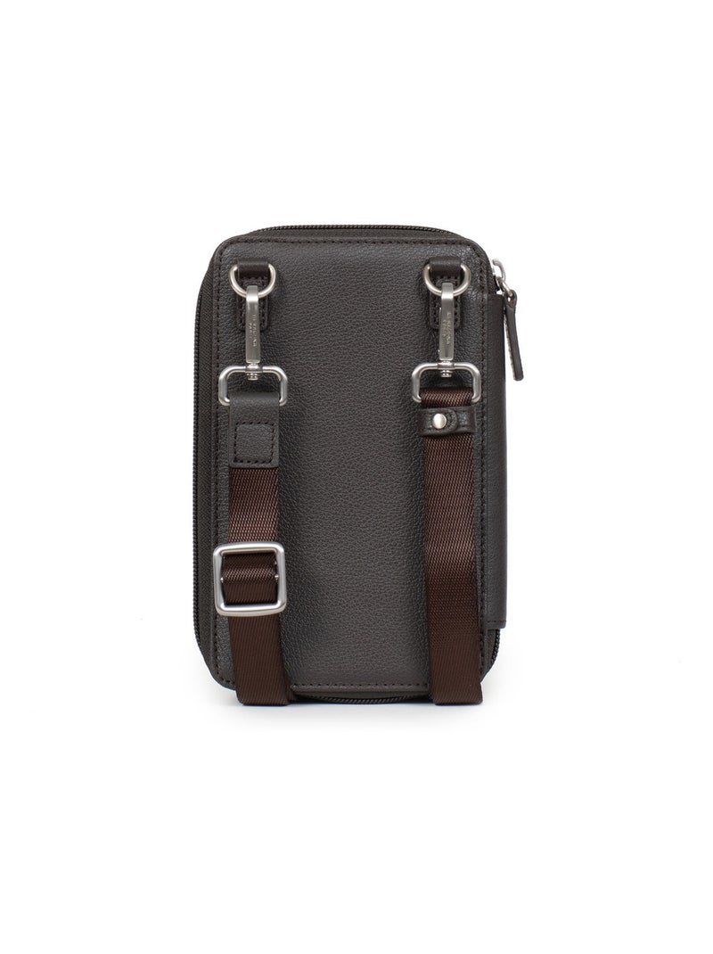 Pochette per telefono con portafoglio - stop rfid - pelle confort hexagona Marrone scuro - Kiabi
