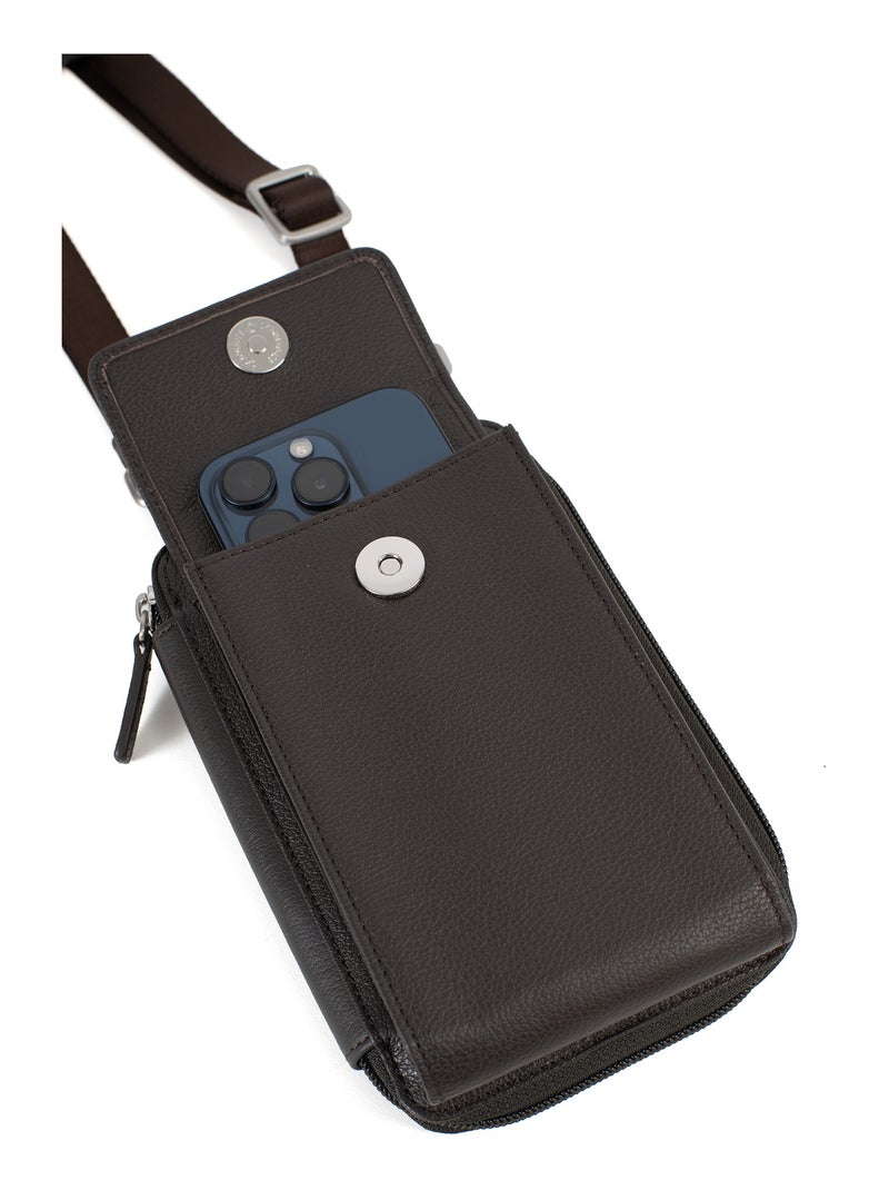Pochette per telefono con portafoglio - stop rfid - pelle confort hexagona Marrone scuro - Kiabi