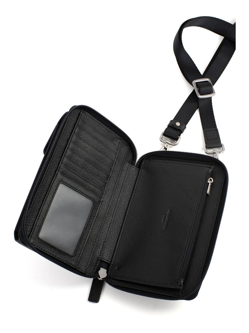 Pochette per telefono con portafoglio - stop rfid - pelle confort hexagona Nero - Kiabi