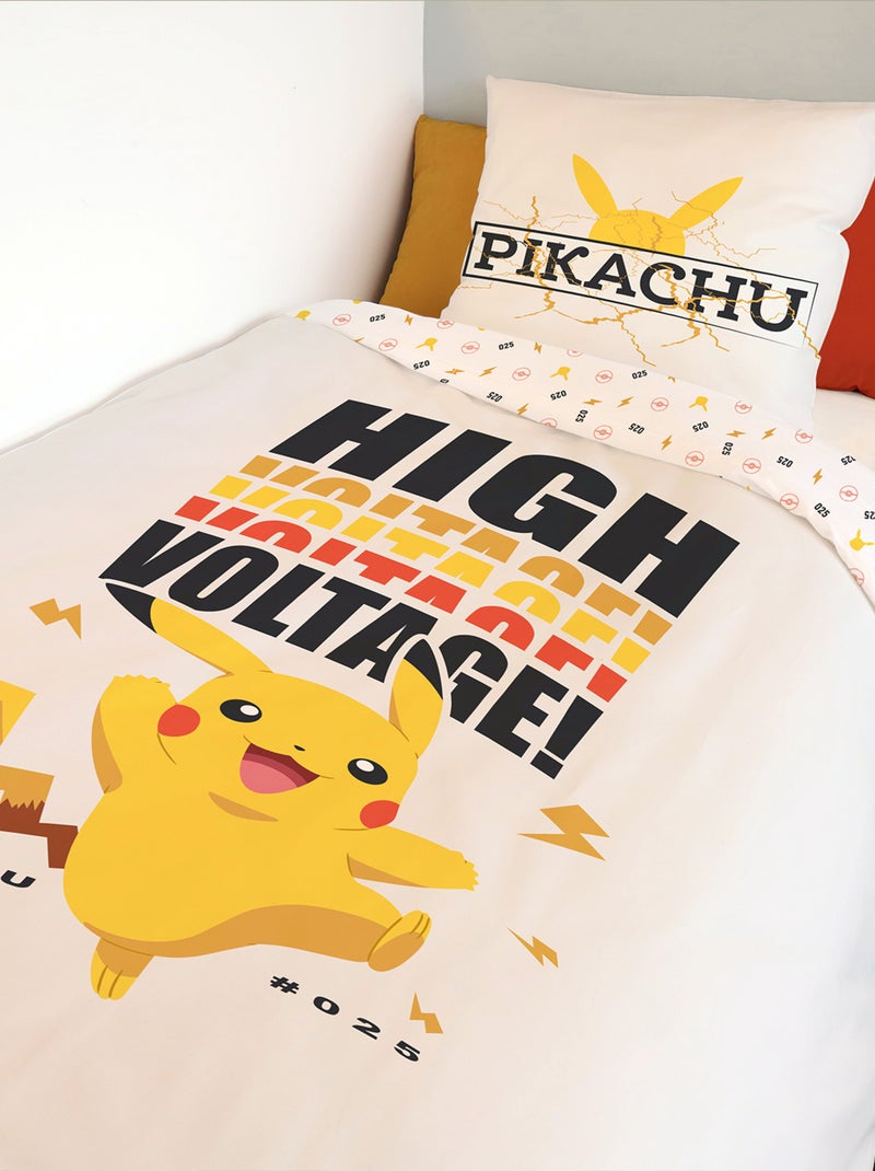 Pokémon - Completo Letto per Bambini in Cotone Pikachu High Voltage - Copripiumino 140x20 Bianco - Kiabi
