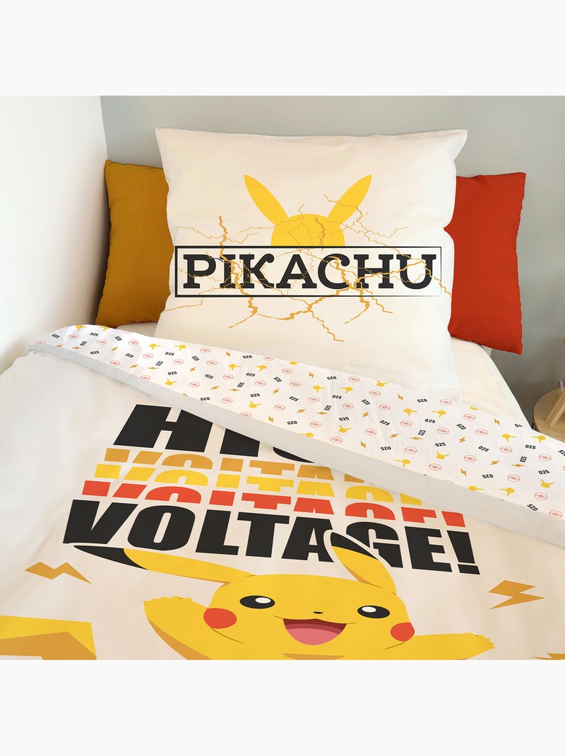 Pokémon - Completo Letto per Bambini in Cotone Pikachu High Voltage - Copripiumino 140x20 Bianco - Kiabi