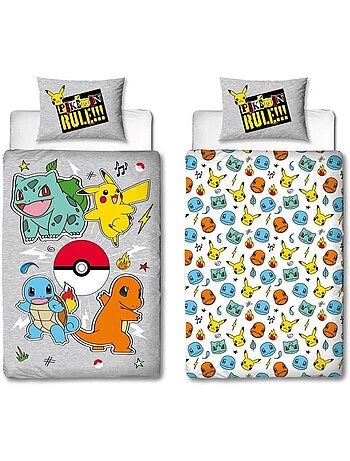 Pokémon, Completo Letto Bambino Reversibile, Pikachu Evolution, Copripiumino 140x200 cm 63x63