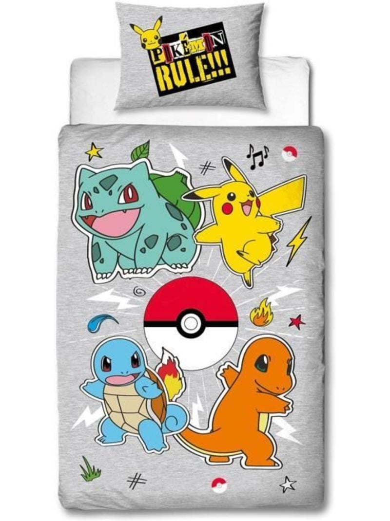 Pokémon, Completo Letto Bambino Reversibile, Pikachu Evolution, Copripiumino 140x200 cm 63x63 Blu - Kiabi