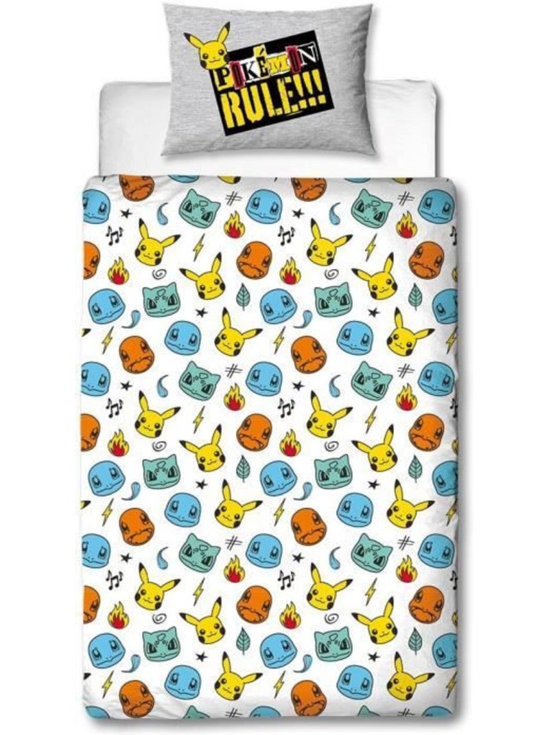 Pokémon, Completo Letto Bambino Reversibile, Pikachu Evolution, Copripiumino 140x200 cm 63x63 Blu - Kiabi