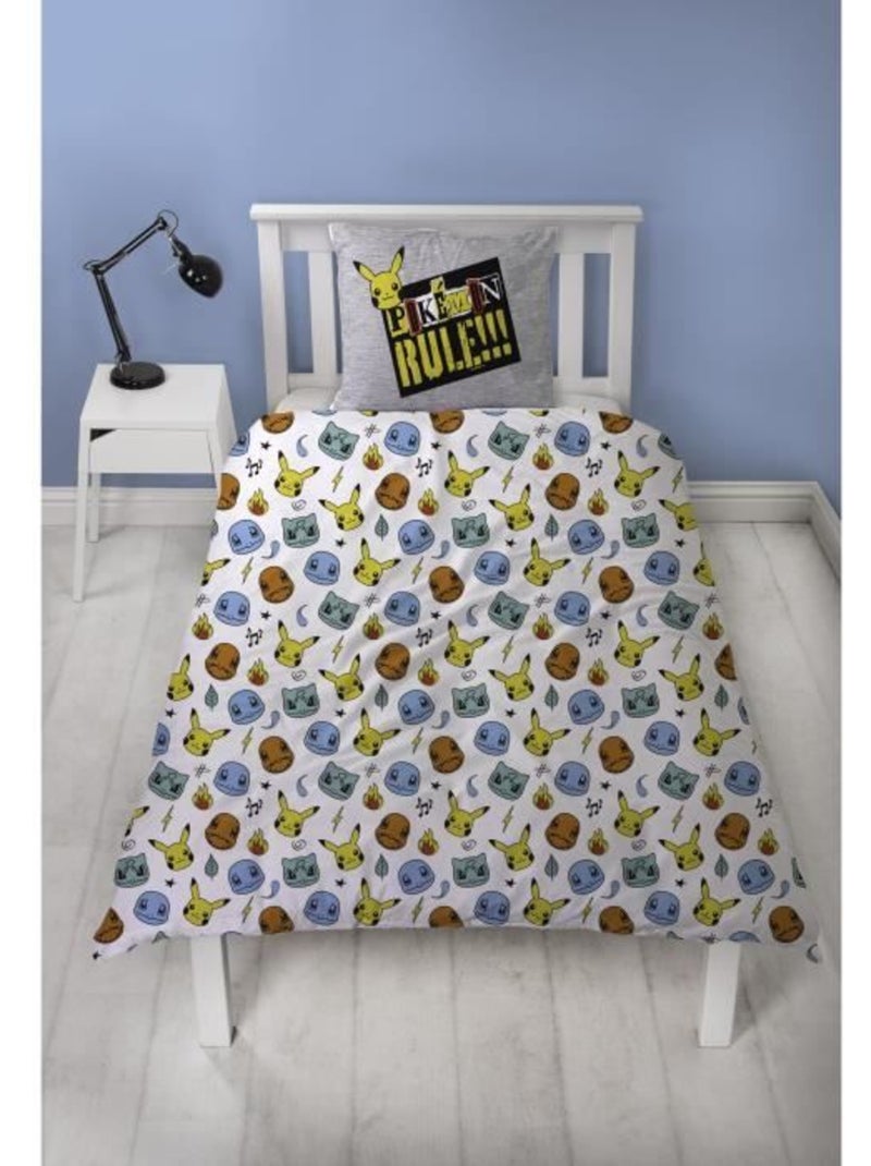 Pokémon, Completo Letto Bambino Reversibile, Pikachu Evolution, Copripiumino 140x200 cm 63x63 Blu - Kiabi